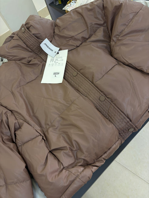 Women Button Down Crop Puffer Jacket